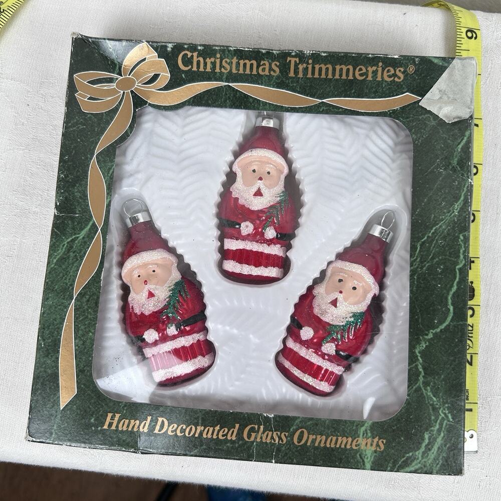Vtg Christmas Trimmeries Bradford Glass Ornaments Santa Claus 3 1/4" New in Box